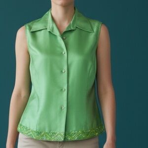 VISION apparel, ladies, 100% silk sleeveless decorative blouse excellent cond 8
